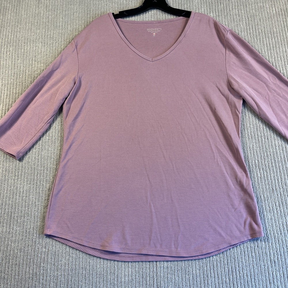Seg'ments Top Women's XL Pink Tencel Modal 3/4 Sleeve V Neck Pullover Basic